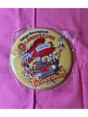 Disney Pin Tokyo Disneyland 13th Anniversary Large Button ToonTown Grand Opening